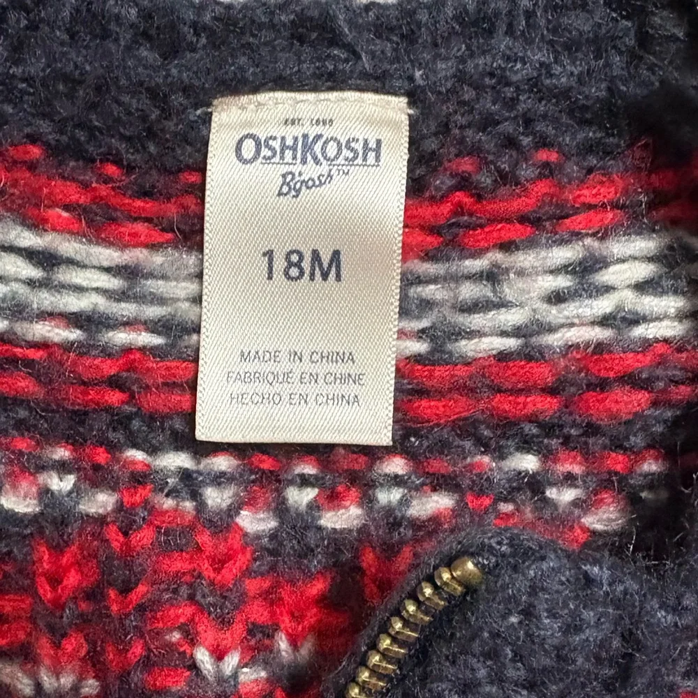 OshKosh B'gosh Red and‎ Navy Knit Sweater Size 18 Months EUC